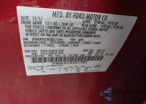 2012 Ford Flex Sel z USA, uszkodzony, nr VIN 2FMGK5CC9CBD17284